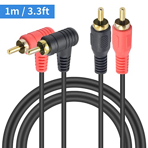 Duttek Right Angle Rca Cable 3Ft/1M, 90 Degree Right Angled 2 Rca Male To 2 Rca Male Rca Cable Support Bidirectional Transmission For Amplifiers, Dvds, Cd Players, Tv Sets 1 Pack #TOP6