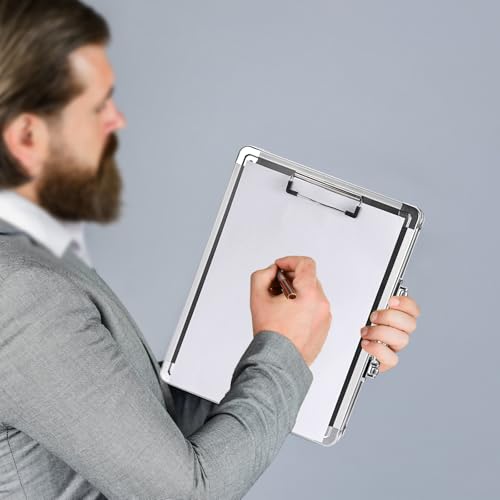 OGANAZI Alu Dokumentenkoffer Abschließbare Dokumentenbox mit Schlüssel Aluminium Aktenkoffer Tragbare wasserdicht Handkoffer Büro Business Koffer für A4 Papier Silber und Schwarz 32x24x7,5 cm
