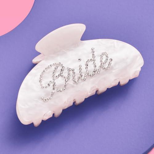 xo Fetti Bride Claw Clip White Acrylic Hair Clip Rhinestone Bride Logo | Bachelorette Party Decorations Bridesmaid Gift Bridal Shower Wedding