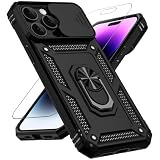 for iPhone 14 Pro Max Case, with Slide Camera Cover HD Screen Protector 360° Rotable Ring Holder...