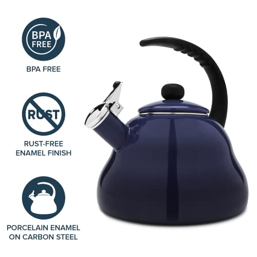 Farberware Athena Kettle, Whistling Tea Kettle For All Stovetops, 18/8 Porcelain Enamel On Carbon Steel, Rust-Free Enamel Coating, Bpa-Free Stay Cool Handle 3 Quarts (12 Cups) Capacity (Blue Gradient) #TOP2