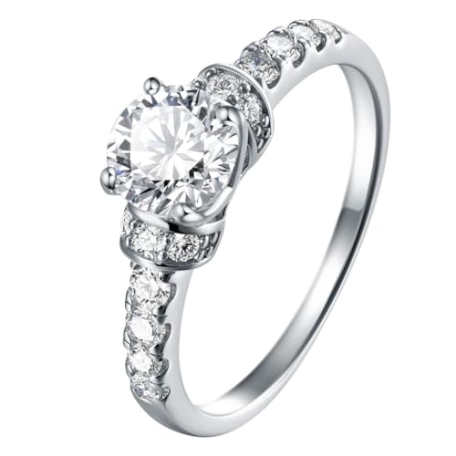 1Ct Round Moissanite Solitaire Engagement Ring, D Color VVS1 - VVS2 Clarity, 925 Sterling Silver, Moissanite Anniversary Rings for Women, Wedding Rings for Women - Hidden Gems Jewelry - Size 5-10