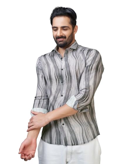 Somore Men's Linen Printed Casual Shirts (SO-LIN-6009-M Grey)