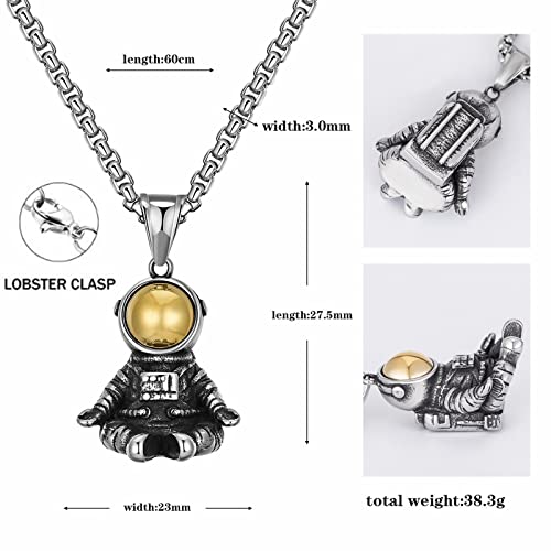 Moonffay Men's Vintage Gothic Astronaut Pendant Necklace Antique Punk Jewelry Steampunk Choker With Stainless Steel Rolo Chain 24 Inches (Spacemen) #TOP3