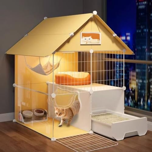 olkljdg猫ケージ トイレ付き 2 段 大型 スリムデザイン 室内用 猫小屋 飛散軽減 掃除しやすい 取り外し可能 通気性良好 脱走防止 DIY 組立簡単 キャットケージ 室内猫用 快適スペース おしゃれ ペット用品 (72*47*107CM)