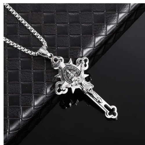 Colar Unissex com Crucifixo e Medalha de São Bento em Aço Inoxidável – Proteção Divina – Acompanha B