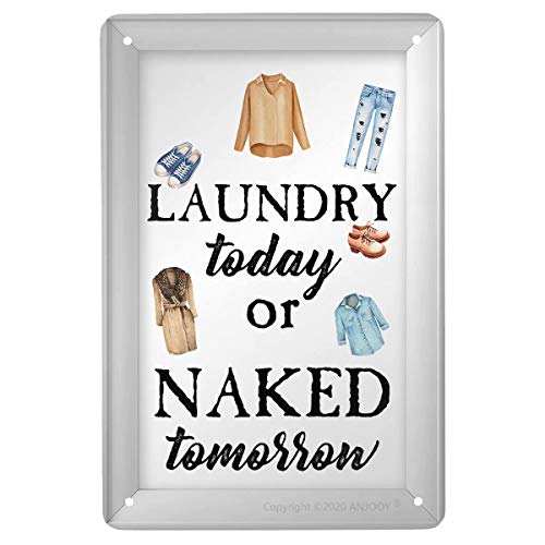 ANJOOY Metal Tin Signs Vintage - Laundry Today Or Naked Tomorrow - Funny Laundry Sign for Bathroom Laundry Room Wash Room Wall Decor Art 8"x12"