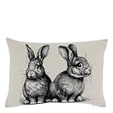 Chic Antique Kissenbezug mit 2 Hasen Beige 25x50 cm Kissen Ostern Kissenhülle