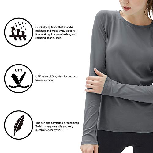 Isnowood ADDUS197515_24_XXL_MEDIUM GRAY Womens Upf 50+ Long Sleeve Workout Running Shirts Quick Dry Outdoor Uv Sun Protection T-Shirt Swimwear thumb #3