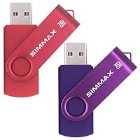 SIMMAX USB Flash Drives 2 Pack 16GB Memory Stick Swivel Design USB 2.0 Flash Drive Thumb Drive Zip Drives (16GB Red Purple)