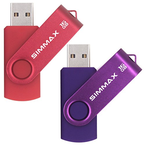 SIMMAX pamięć USB 2 sztuki 16 GB pamięci pamięci obrotowa konstrukcja USB 2.0 dysk flash dysk kciuków pendrive (16 GB czerwony fioletowy)