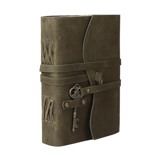 Leather Journal with Deckle Edge Paper 8x6 inch and Vintage Key | Handmade Writing Notebook Diary | Bound Daily Notepad for Men & Women Medium, Sketch/Writing pad for Artists