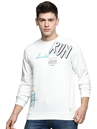 Image of SHOWOFFFF Men Printed Pullover Sweatshirt | Round Neck Full Sleeves Cotton Sweatshirt's for Mens | Coral Slim Fit Regular Length Sweatshirts for Men's