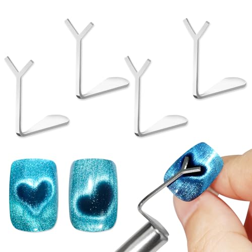 Allstarry Heart Magnet for Nails, Heart Cat Eye Magnet for Nails 4pcs Y-shaped Guide with Strong Magnet for Cat Eye Gel Polish Flexible DIY Nail Cat Eye Magnet for Cat Eye Gel Polish Nail Art Salon