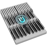 Lifewit Magnetic Drawer Knife Organizers Insert, Kitchen Plastic In Drawer Knife Block Slots, Steak Chefs Knives Holder Storage Sets for 16 Knives and 1 Sharpening Steel, Extra Large, Gray