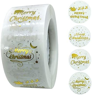 PMCDS2G Christmas Stickers Christmas Card Stickers 500pcs in 1 Roll for Gift Décor Card Envelopes Sealing Christmas Supplies (1" Four Golden Transparent Patterns)[⚠Alert⚠Only sold by MCD_GLOBE can be guaranteed genuine. Others are followers and might be fake products]