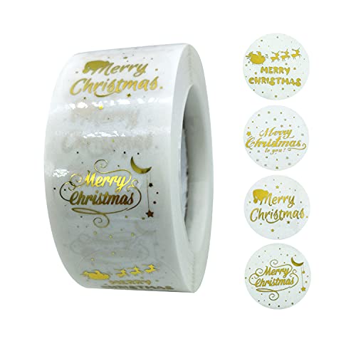 Pmcds2G Christmas Stickers Christmas Card Stickers 500Pcs In 1 Roll For Gift Décor Card Envelopes Sealing Christmas Supplies (1" Four Golden Transparent Patterns)[⚠Alert⚠Only Sold By Mcd_Globe Can Be Guaranteed Genuine. Others Are Followers And Might Be Fake Products] #TOP3