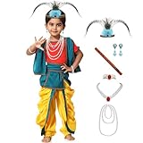 Ezuwail Lord Krishna Costume for Baby Boy Janmashtami, Krishnaleela & Kanha Dress Kids with Dhoti Set, Flute & Accessories | Mythological Fancy Dress Outfit