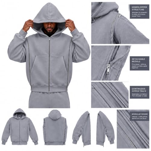 Mens Waffle Hoodies Zip Up Interchangeable Zipups Oversized Golf Sweatshirt - image 5