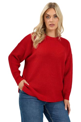 Image of Yours Curve Crew Neck Knitted Jumper - Women's - Plus Size Curve Red