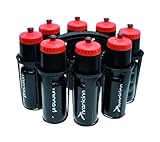 Precision 8 Water Bottles and Oval Carrier, 750ml BPA Free Team Sport Bottles, Easy Pull Cap, Dishwasher Safe, Football, Rugby, Hockey, Training, Black