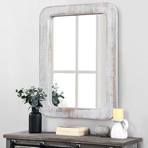 Large Rectangular Mirror for Wall Rustic Mirror Wood Framed Mirror for Bedroom Rustic Mirror Wood Framed Wall Mirror 26×18 Rectangle Decorative Bathroom Mirror White