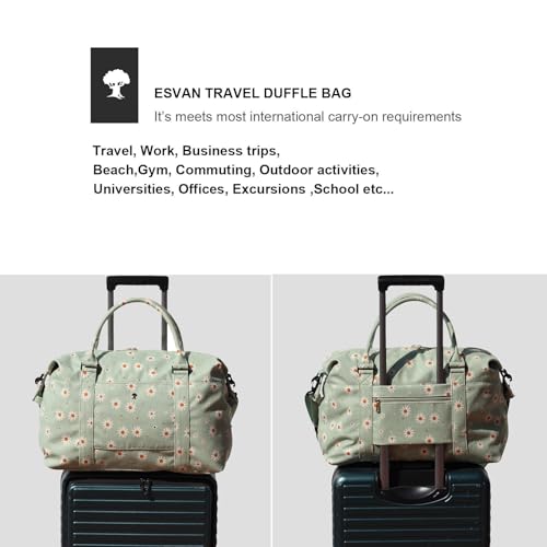 ESVAN Travel Tote Duffel Gym Bag,Weekender Overnight Carry-on Tote Crossbody Bag with Wet Pocket and Trolley Sleeve Upgraded (Corduroy matcha daisy) by ESVAN - Used condition - Image 5