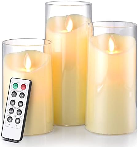DALANG Flickering flameless LED Candles with Remote Control and Timer, Ideal for Halloween, Christmas,partty and Home Decor,GIFS for Wife,Mother,Friend,3D Wick, Set of 3 (Ivory Dx567 H)