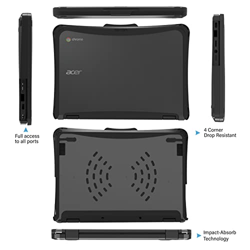 IBENZER Hexpact Heavy Duty case for 11.6\" Acer Chromebook 311 C722 Clamshell, Rugged Protective Cover with Screen Lock for K-12 Students, Education, Classrooms, Drop Tested, Black, AC11C722