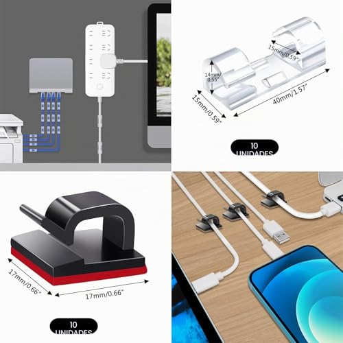 Miniatura 4 de Soulwit 200pcs Kit De Organización De Cables,4 Fundas Para Cables,37 Clips,7 Soportes Para Cables,10 Soportes Para Bridas,20 Clavos Para Clips,100 Bridas Para Cables,20 2 Rollos De Bridas Negro