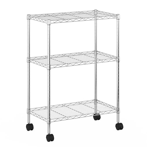 Furinno Wayar 3-Tier Metal Storage Shelf Rack Cart with Casters, 23 x 13 x 30, Stainless Steel - image 1