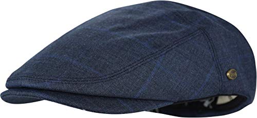 Men's Thick Cotton Summer Newsboy Cap SnapBrim Ivy Driving Stylish Hat (Navy Check-4023, S/M)