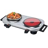 Davivy Electric Countertop Double Burner, 600W+1200W Ceramic Glass Cooktop with Stainless Steel Base Hot Plate,Compact Cooking Stove with...