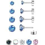 ORAZIO[オラジオ] 4ペア セット G23 チタン ピアス レディース 金属アレルギー対応 スタッドピアス 20g 軟骨ピアス ファーストピアス つけっぱなし ジルコニア ピアス (ブルー)
