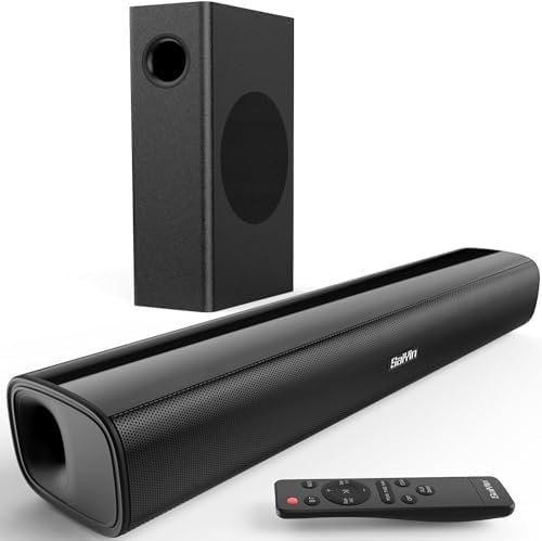 Saiyin Sound Bars for TV with Subwoofer, 2.1 Deep Bass Small Soundbar Monitor Speaker Home Theater Surround System PC Gaming Bluetooth 5.3 /AUX/Optical Connection, Wall Mountable 17-inch