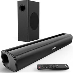 Saiyin Sound Bars for TV with Subwoofer, 2.1 Deep Bass Small Soundbar Monitor Speaker Home Theater Surround System PC Gaming Bluetooth 5.3 /AUX/Optical Connection, Wall Mountable 17-inch