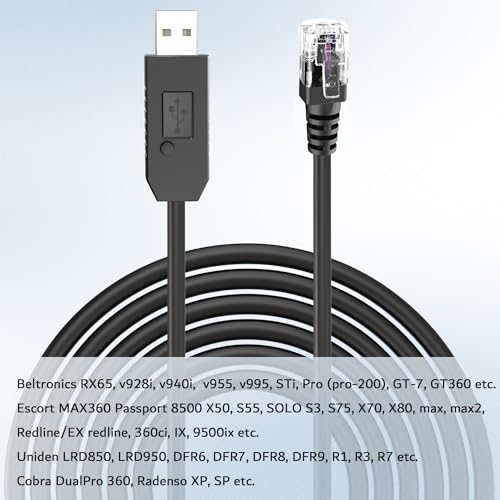 Radar-Detector-Cable-USB-to-RJ11-Plug-Power-Cord-with-Mute-FunctionReplacement-Power-Cablefor-Escort-Smart-MAX-360-Passport-Cobra-360-Unide-R134DFR89-Radenso-XP-etc-Radar-Detector