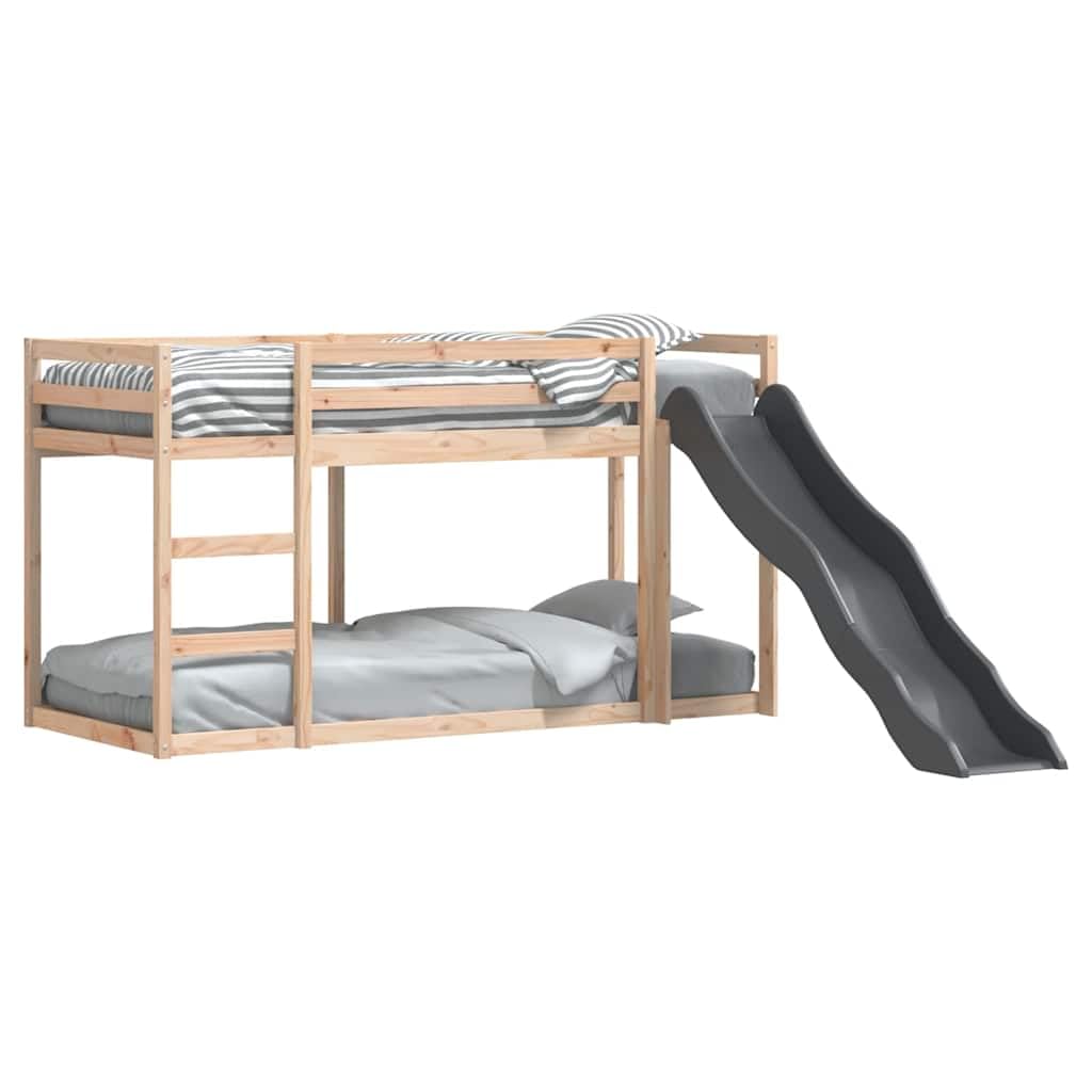 Litera de madera maciza con tobogán y escalera de 80 x 200 cm de madera de pino, resistente cuna con barandilla de seguridad y práctico espacio de almacenamiento