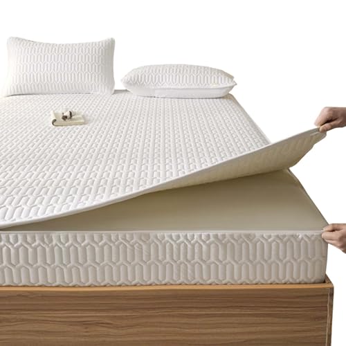 Funda Colchón Cremallera 90x200/105X190/135x190/150x190/160x190cm,Personalizable,Lavable y Transpirable Cubre Colchon Completo Sábana Bajera Acolchado de Cinco Caras,5-30cm Alto(180X220+30cm,White)