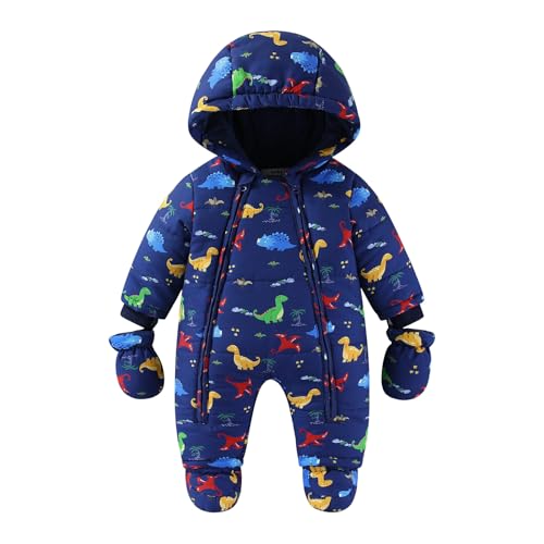 JiAmy Baby Winter Overall Mit Kapuze Jungen Schneeanzüge mit Handschuhen und Füßlinge Warm Kleidungsset 9-12 Monate
