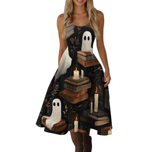 Vestido Halloween mujer estilo midi cómodo tirantes anchos negros 2