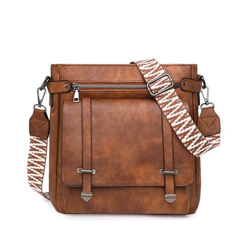 ZwaitL Sac à bandoulière élégant pour femme, sac à bandoulière tendance, seau en cuir PU, grande capacité, sac à bandoulière pour femme, grande capacité, seau tendance, Marron bicolore, One Size