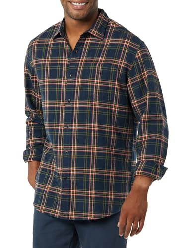 Image of Amazon Essentials Men's Regular Fit Long-Sleeve Flannel Shirt, Soft Brushed Cotton, Lightweight yet Warm