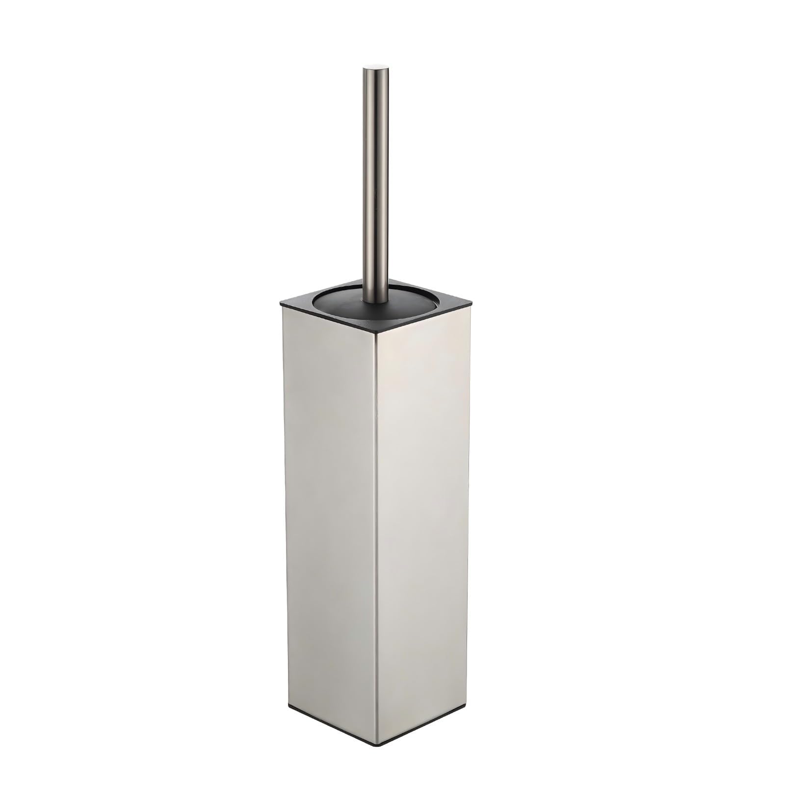 BGL Cepillo de inodoro de pie y soporte de níquel cepillado de aluminio para inodoro limpiador y soporte para almacenamiento y organización del baño, diseño cuadrado, resistente y ahorra espacio