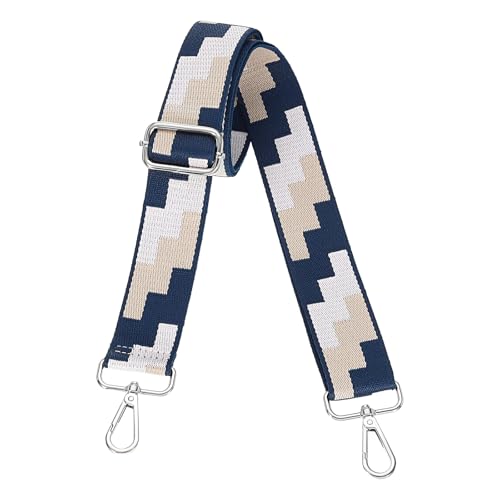 Image of sourcing map Purse Straps Replacement Crossbody, 1.5 Inch Wide Shoulder Bag Strap Adjustable Canvas Straps for Handbag Wallet Clutch Bags with Silver Buckle, Blue Blocks