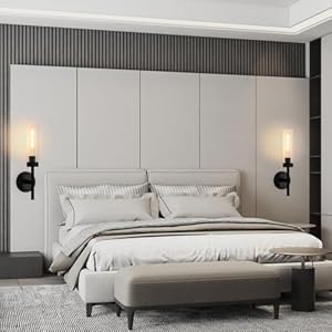 ZAUKNYA Wall Sconces Set of Two Black Modern Knurled Sconce Wall Lights Bathroom Sconces Vanity Wall Light Fixture with Clear Glass for Indoor Living Room Bedroom Hallway Staircase Black 2 Pack