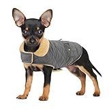 Picture of Dog Winter Coat for Small Dogs, Puppy Plaid Jacket, Pet Coat for Cold Weather, Windproof Warm Dog Jackets, Pet Thickened Outfits Indoor Outdoor, Grey S