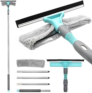 JOLIGAEA Window Squeegee Cleaner, Professional Window Cleaning Equipment, 2 in 1 Handle Squeegee Window Washing Kit with Bendable Head for Indoor Outdoor High Windows, Shower Glass, Car Windshield