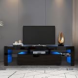 Black TV Stand with 2 Storage and 3 Open Shelves High Gloss LED TV, TV Entertainment Center TV Console Media Gaming TV Table Stands for Up 50 to 70 Inch