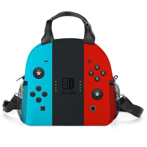 Gamer Lunch Bag Reusable Insulated Lunch Box Large Capacity Meal Tote for Kids Boys Girls Cooler Bag Waterproof Adjustable Shoulder Strap Gamepad Lunch Tote for Work School Picnic Travel Hiking